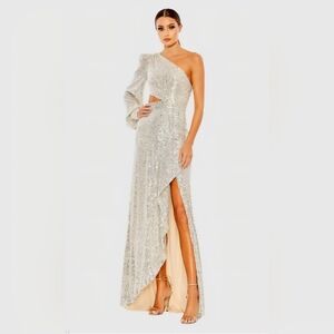 Mac Duggal Silver Sequin One-Shoulder Dress